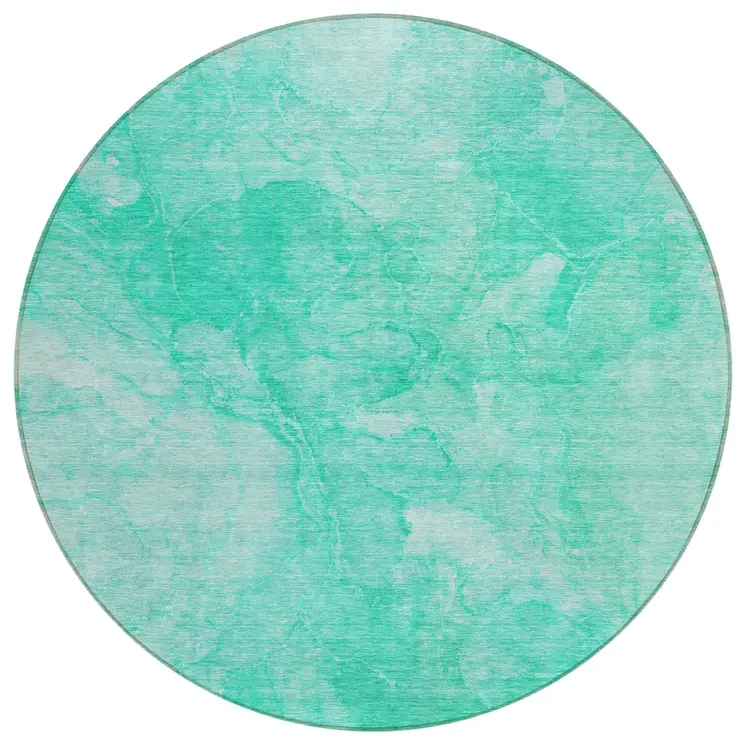 8' Teal Blue And Aqua Round Nautical Washable Indoor Outdoor Area Rug