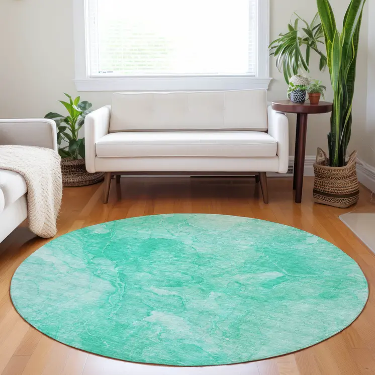 8' Teal Blue And Aqua Round Nautical Washable Indoor Outdoor Area Rug