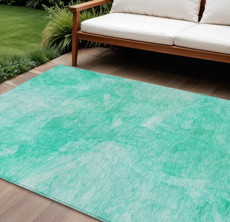 8' X 10' Teal Blue And Aqua Nautical Washable Indoor Outdoor Area Rug