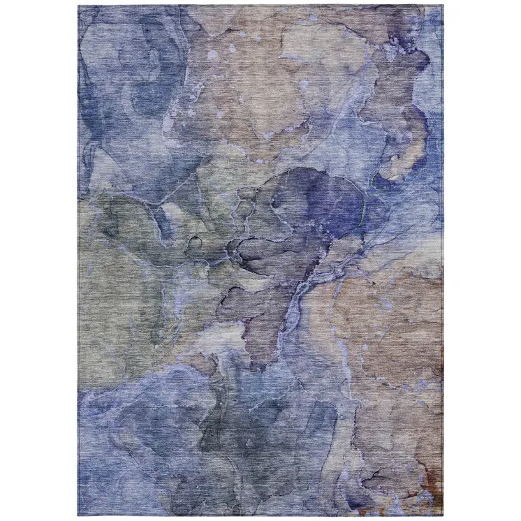 3' X 5' Navy Blue And Beige Abstract Washable Indoor Outdoor Area Rug