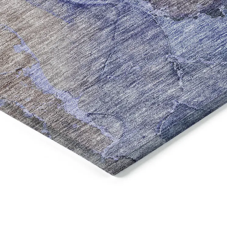 3' X 5' Navy Blue And Beige Abstract Washable Indoor Outdoor Area Rug