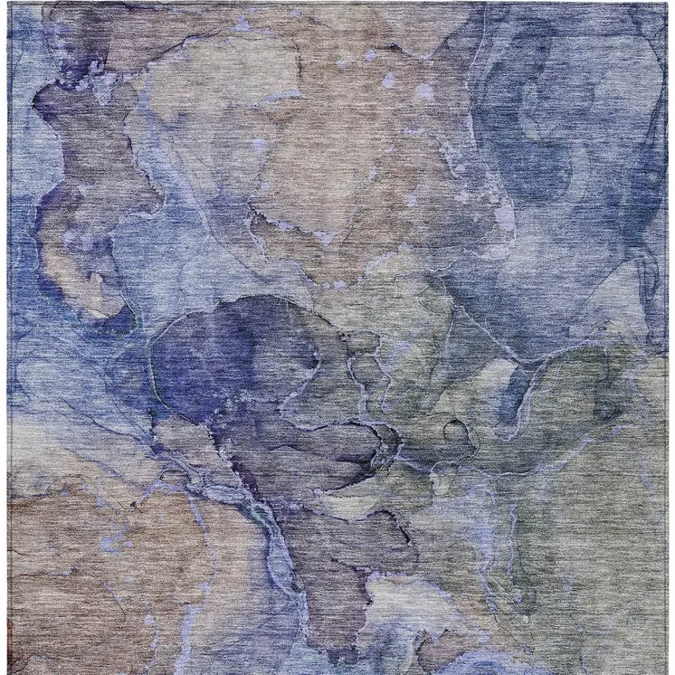 3' X 5' Navy Blue And Beige Abstract Washable Indoor Outdoor Area Rug