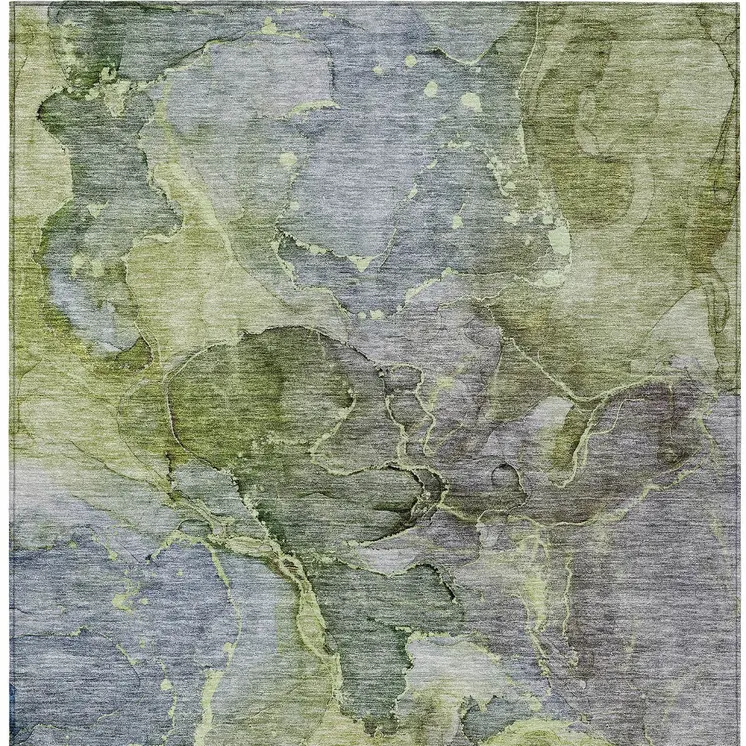 3' X 5' Olive Green And Gray Abstract Washable Indoor Outdoor Area Rug
