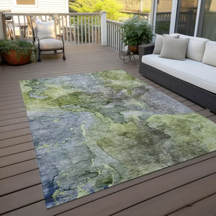 5' X 8' Olive Green And Gray Abstract Washable Indoor Outdoor Area Rug