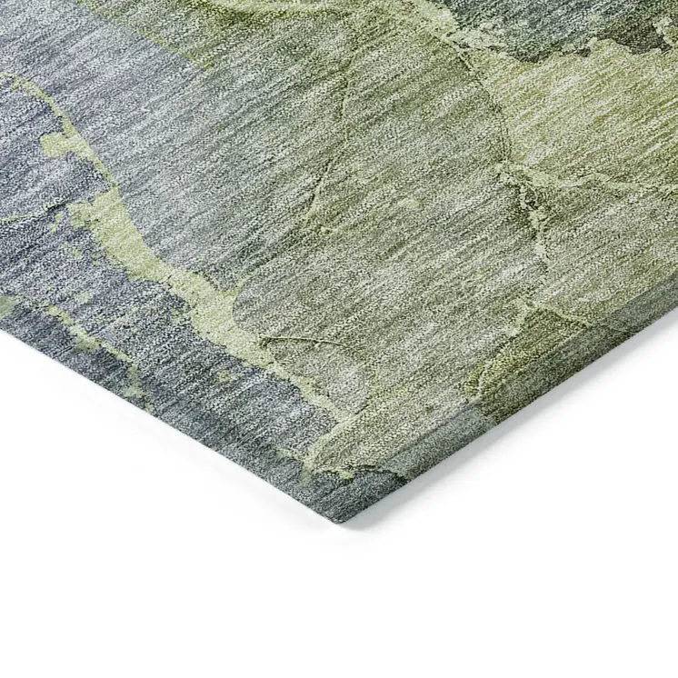8' Olive Green And Gray Round Abstract Washable Indoor Outdoor Area Rug
