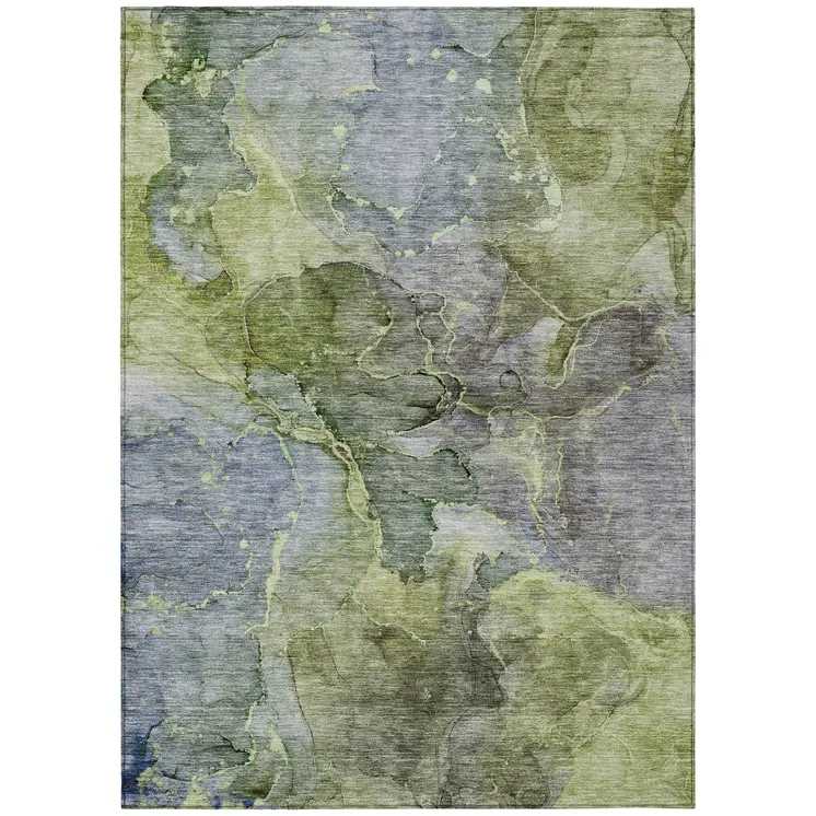 8' X 10' Olive Green And Gray Abstract Washable Indoor Outdoor Area Rug