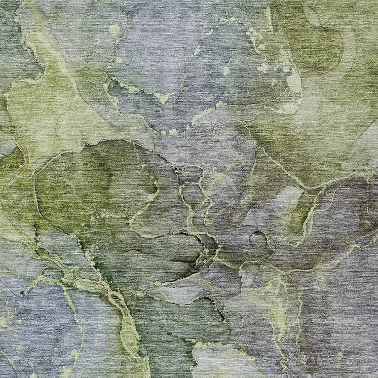 9' X 12' Olive Green And Gray Abstract Washable Indoor Outdoor Area Rug