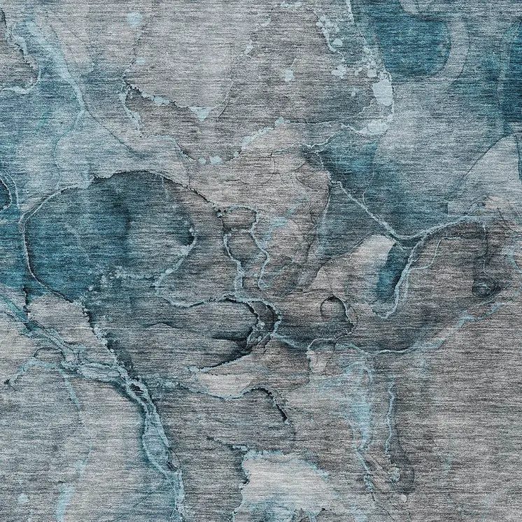 5' X 8' Teal Blue And Navy Blue Abstract Washable Indoor Outdoor Area Rug