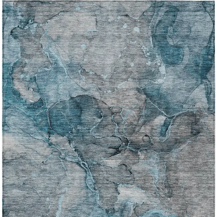 9' X 12' Teal Blue And Navy Blue Abstract Washable Indoor Outdoor Area Rug