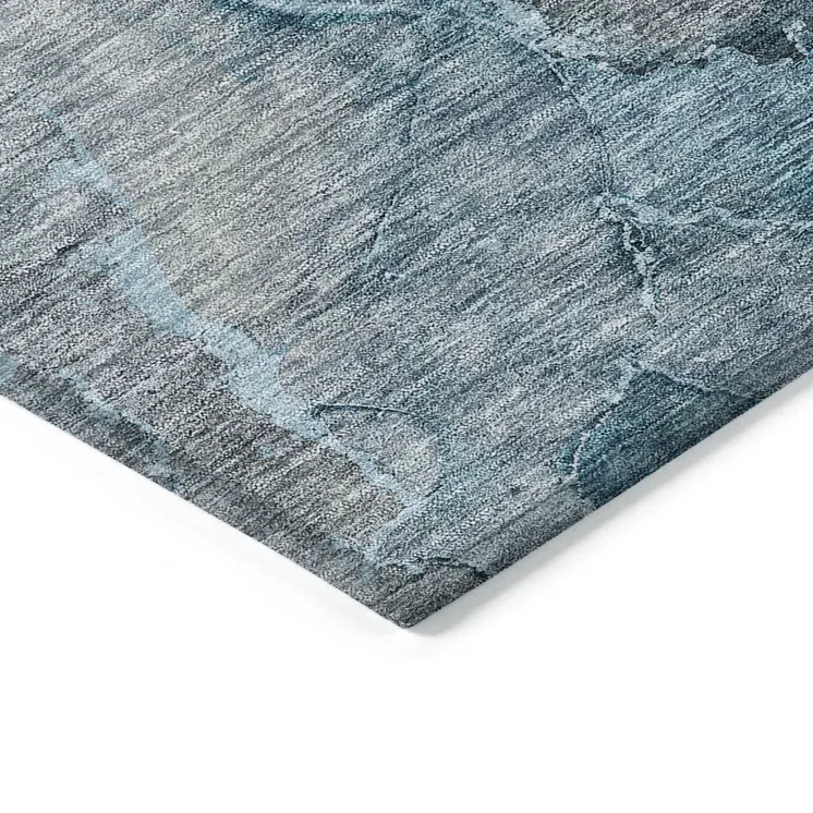 9' X 12' Teal Blue And Navy Blue Abstract Washable Indoor Outdoor Area Rug