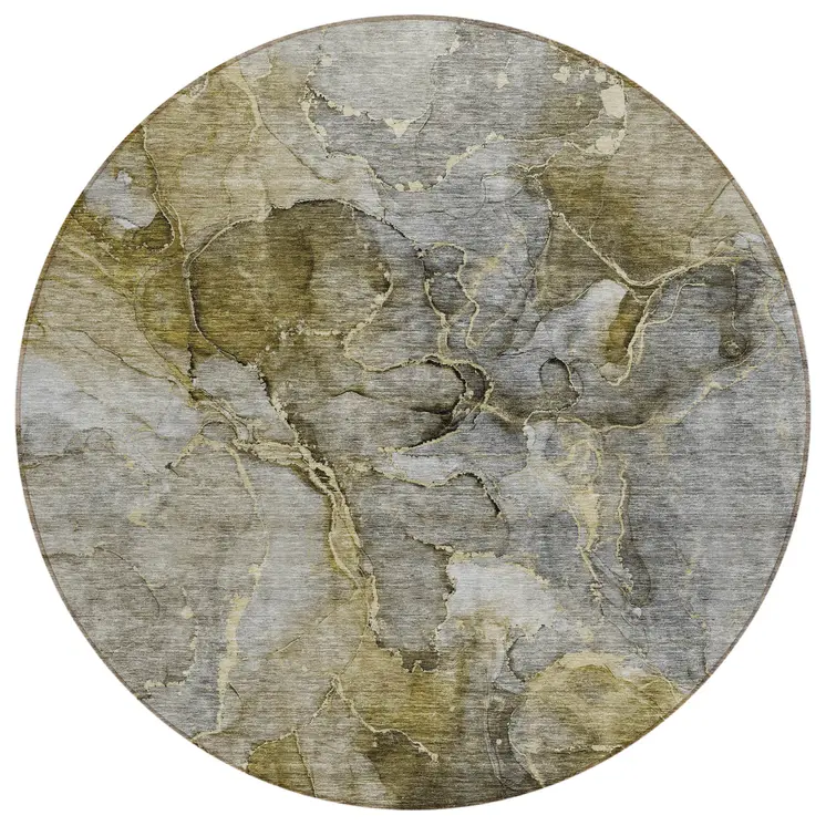 8' Taupe Brown And Gray Round Abstract Washable Indoor Outdoor Area Rug