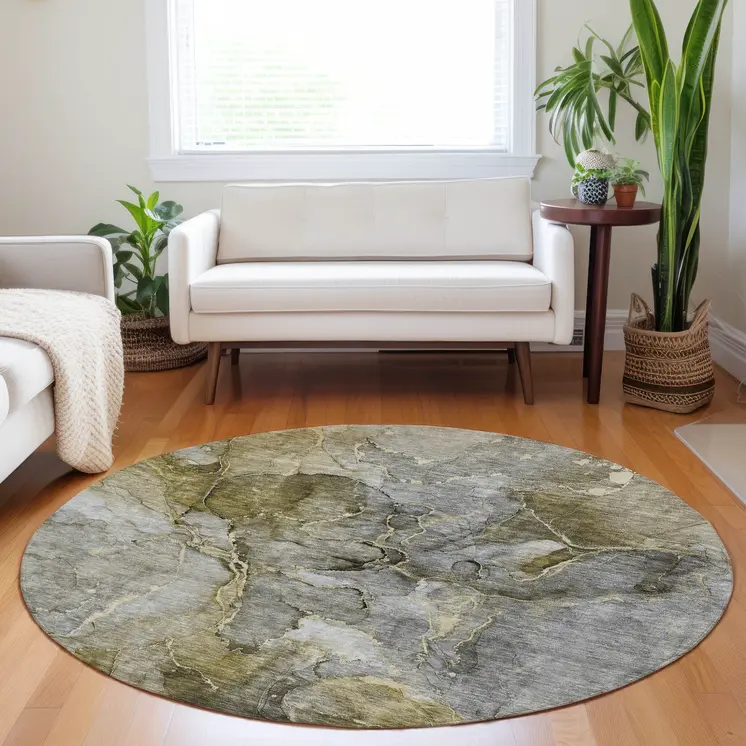 8' Taupe Brown And Gray Round Abstract Washable Indoor Outdoor Area Rug