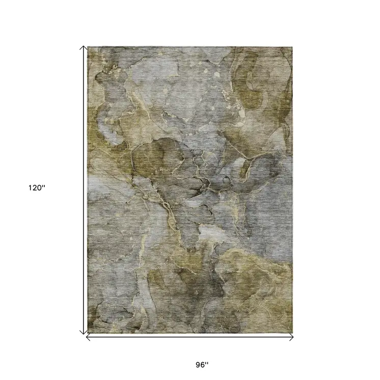 8' X 10' Taupe Brown And Gray Abstract Washable Indoor Outdoor Area Rug