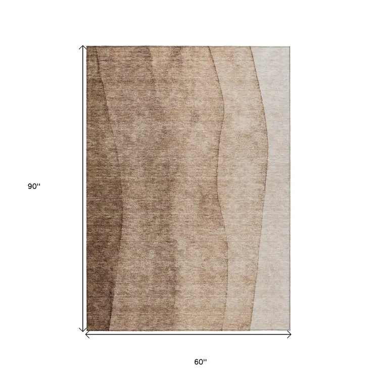 5' X 8' Brown And Beige Ombre Washable Indoor Outdoor Area Rug