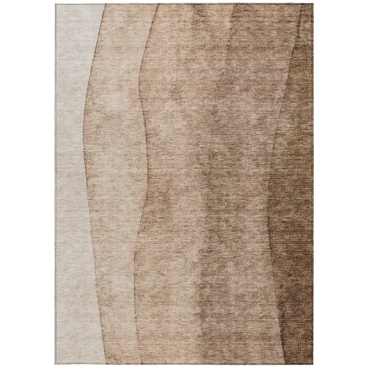 5' X 8' Brown And Beige Ombre Washable Indoor Outdoor Area Rug