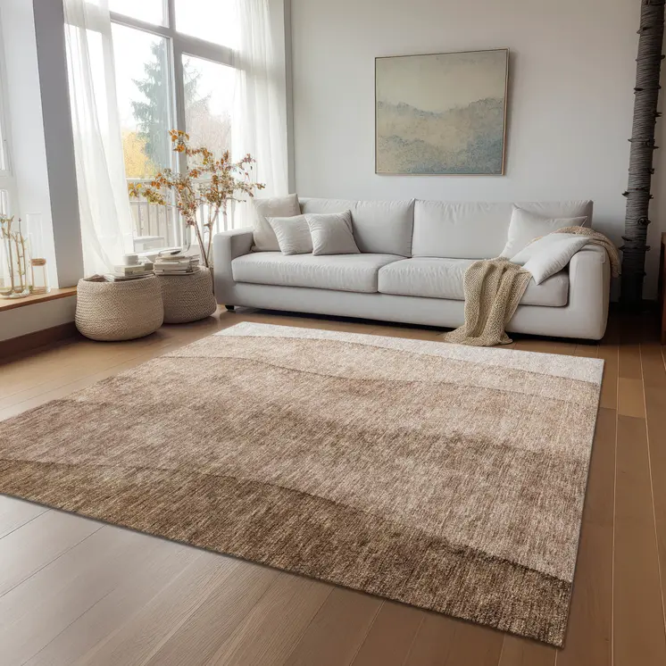 5' X 8' Brown And Beige Ombre Washable Indoor Outdoor Area Rug