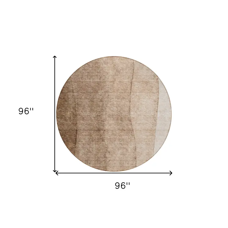 8' Brown And Beige Round Ombre Washable Indoor Outdoor Area Rug