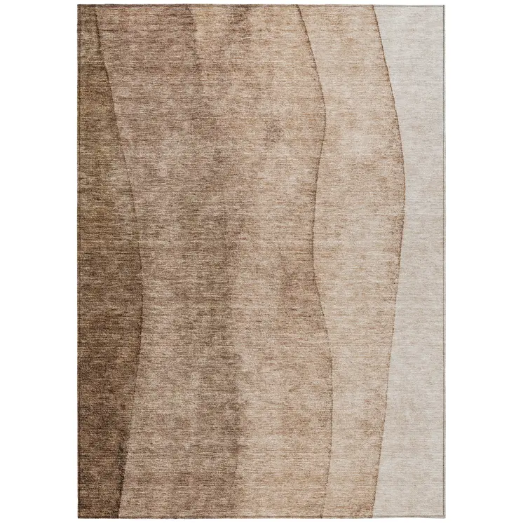10' X 14' Brown And Beige Ombre Washable Indoor Outdoor Area Rug