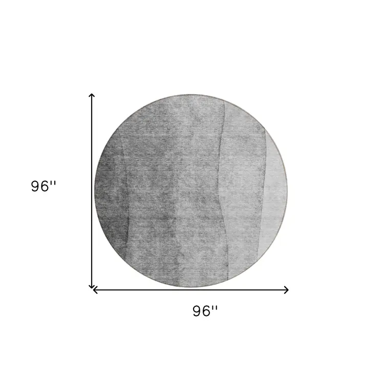 8' Gray Silver And Charcoal Round Ombre Washable Indoor Outdoor Area Rug