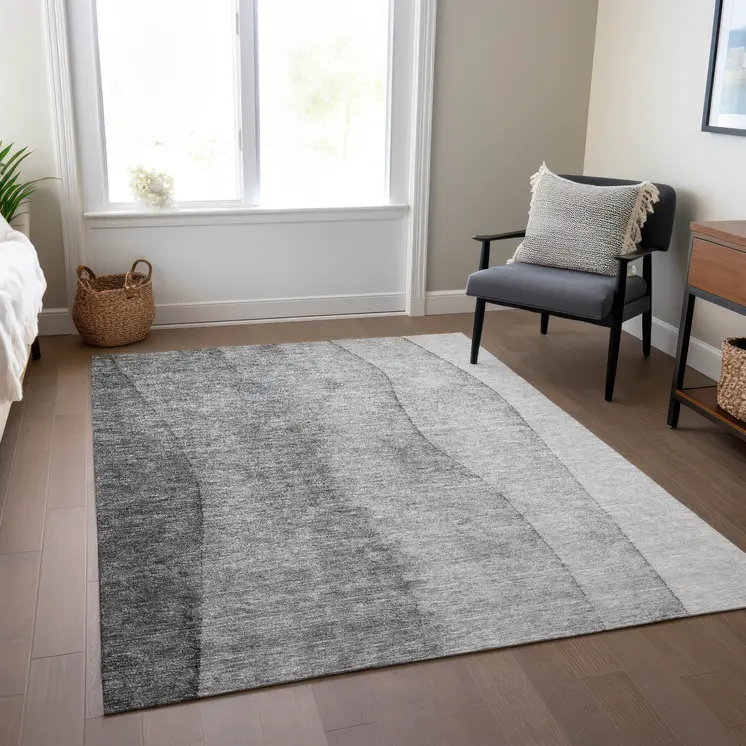 10' X 14' Gray Silver And Charcoal Ombre Washable Indoor Outdoor Area Rug