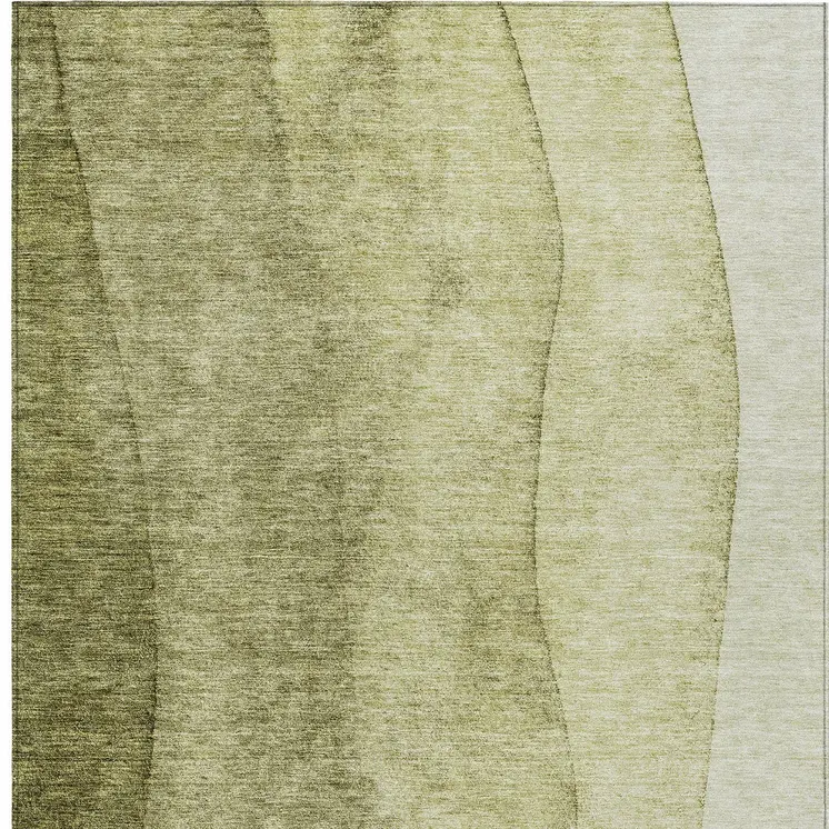 3' X 5' Olive Green And Artichoke Green Ombre Washable Indoor Outdoor Area Rug