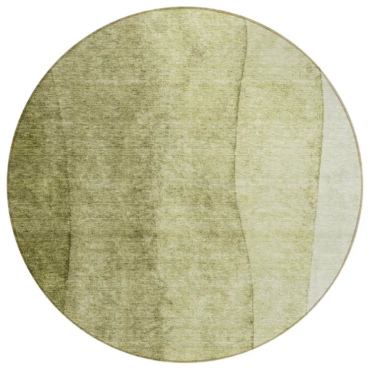8' Olive Green And Artichoke Green Round Ombre Washable Indoor Outdoor Area Rug