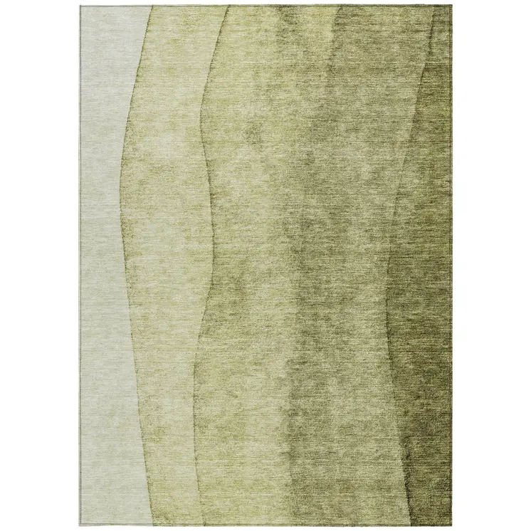 9' X 12' Olive Green And Artichoke Green Ombre Washable Indoor Outdoor Area Rug