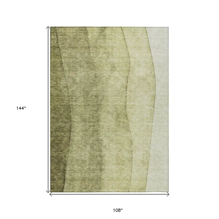 9' X 12' Olive Green And Artichoke Green Ombre Washable Indoor Outdoor Area Rug