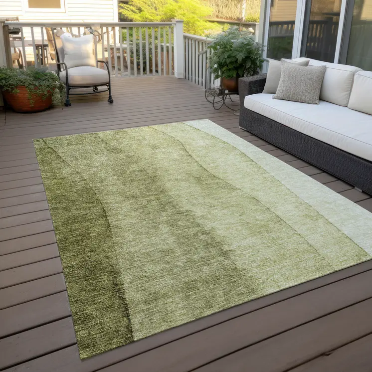 9' X 12' Olive Green And Artichoke Green Ombre Washable Indoor Outdoor Area Rug
