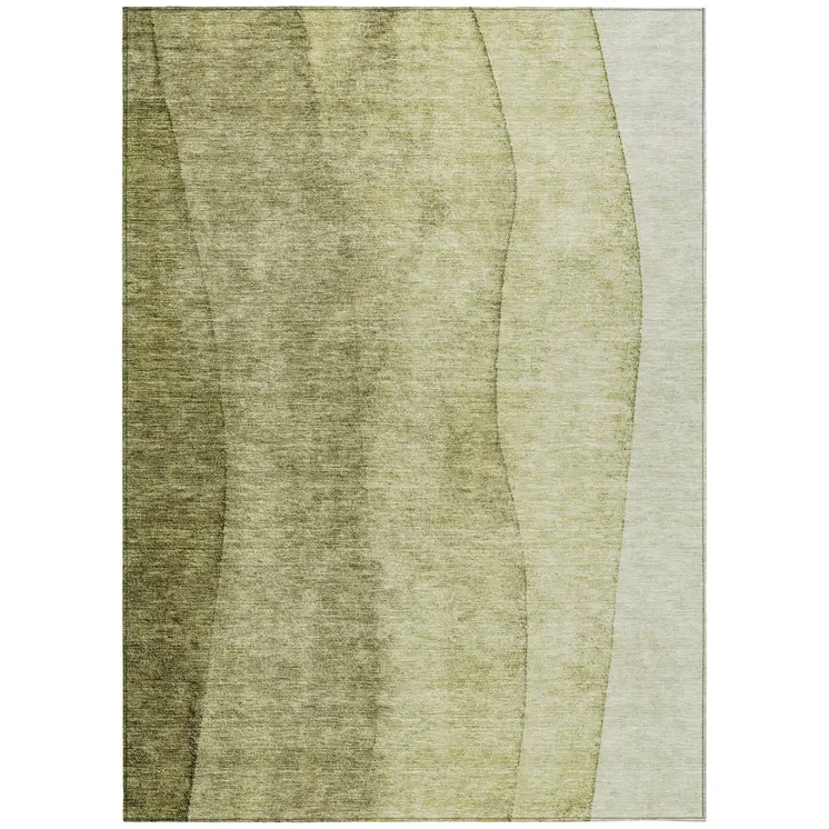 9' X 12' Olive Green And Artichoke Green Ombre Washable Indoor Outdoor Area Rug