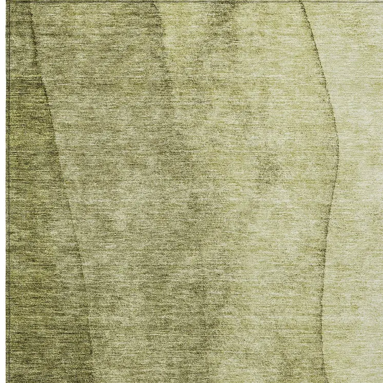 9' X 12' Olive Green And Artichoke Green Ombre Washable Indoor Outdoor Area Rug