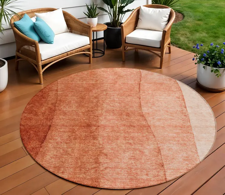 8' Red Copper And Terra Cotta Round Ombre Washable Indoor Outdoor Area Rug