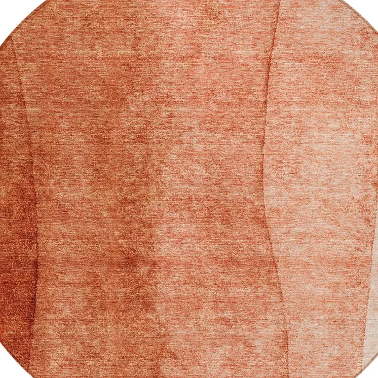 8' Red Copper And Terra Cotta Round Ombre Washable Indoor Outdoor Area Rug