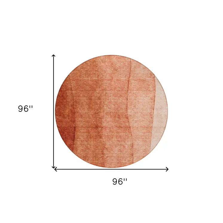 8' Red Copper And Terra Cotta Round Ombre Washable Indoor Outdoor Area Rug