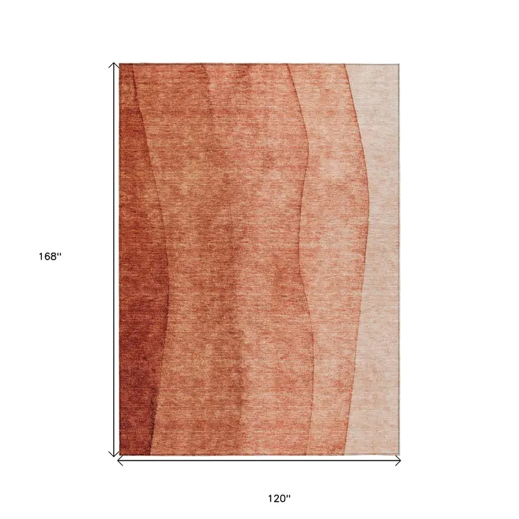 10' X 14' Red Copper And Terra Cotta Ombre Washable Indoor Outdoor Area Rug