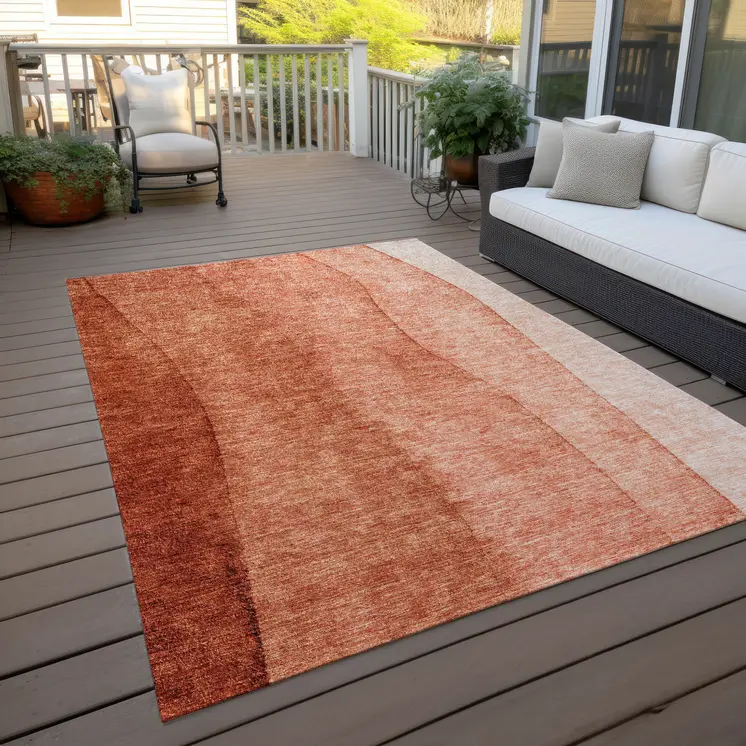 10' X 14' Red Copper And Terra Cotta Ombre Washable Indoor Outdoor Area Rug