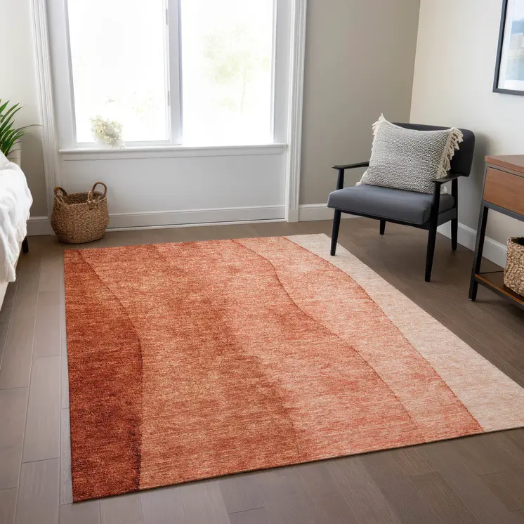 10' X 14' Red Copper And Terra Cotta Ombre Washable Indoor Outdoor Area Rug