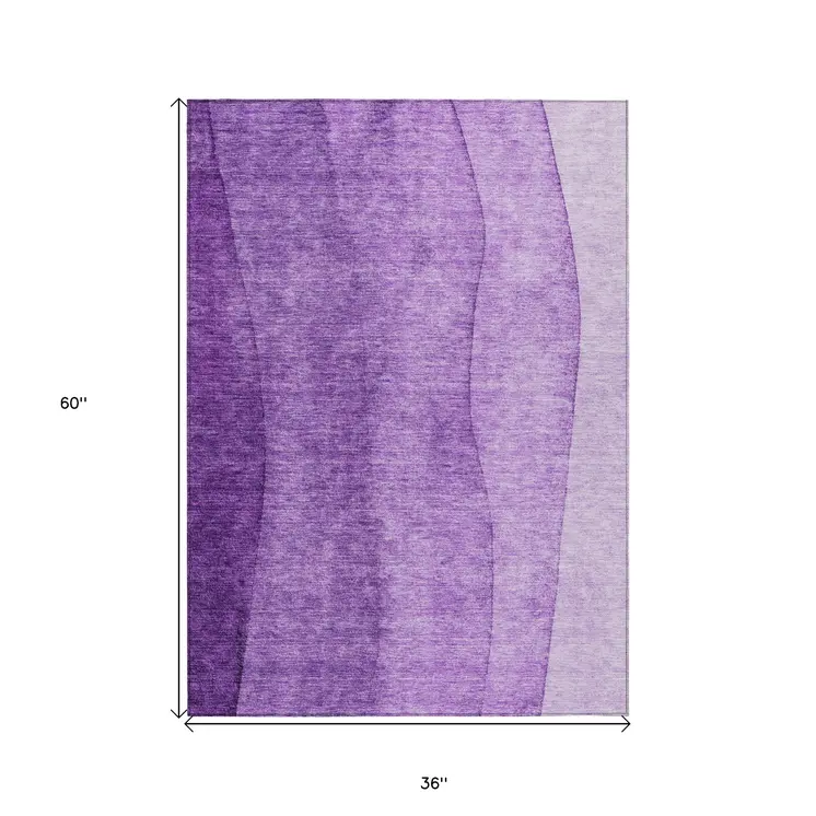 3' X 5' Purple And Lavender Ombre Washable Indoor Outdoor Area Rug
