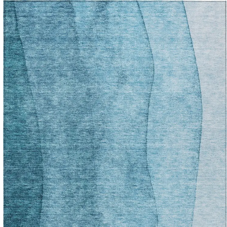 5' X 8' Teal Blue Aqua And Blue Ombre Washable Indoor Outdoor Area Rug