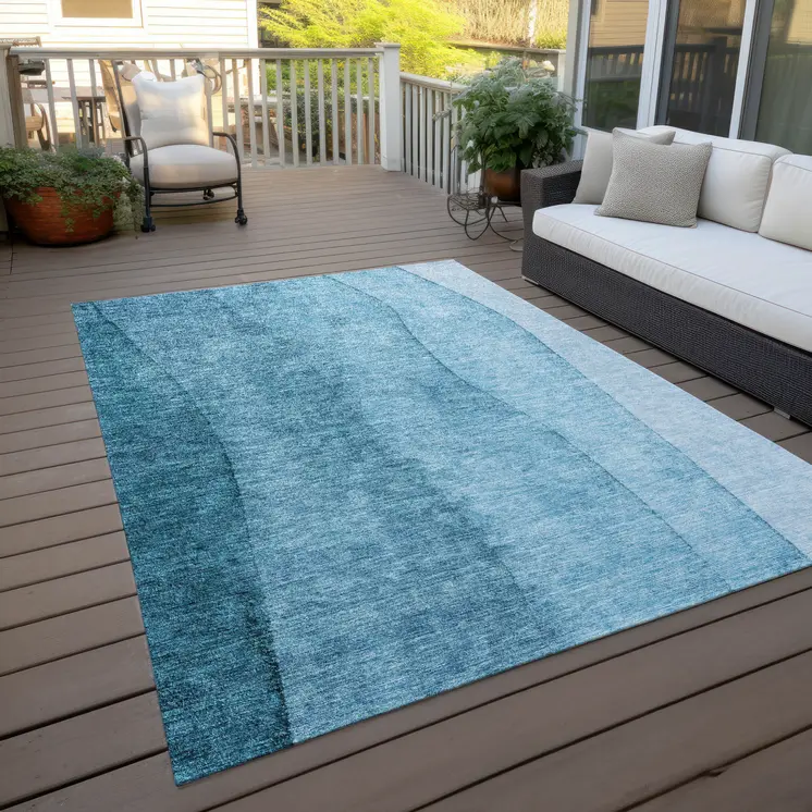 8' X 10' Teal Blue Aqua And Blue Ombre Washable Indoor Outdoor Area Rug