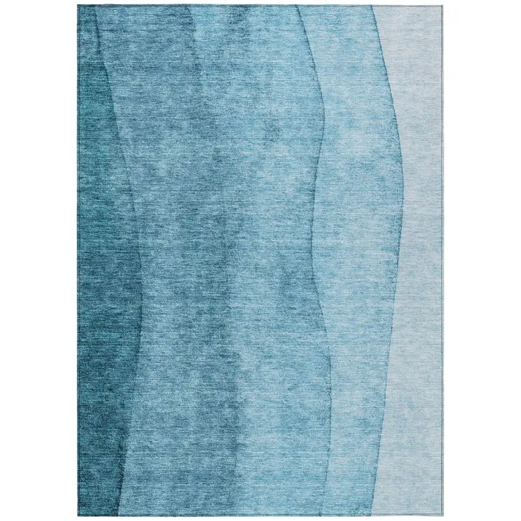 8' X 10' Teal Blue Aqua And Blue Ombre Washable Indoor Outdoor Area Rug