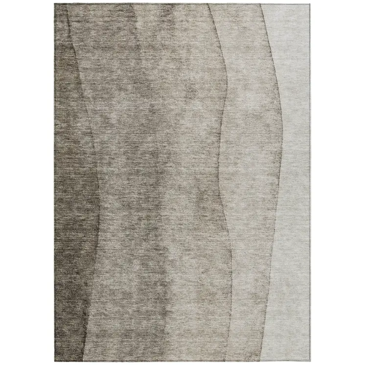 5' X 8' Taupe Brown And Ivory Ombre Washable Indoor Outdoor Area Rug