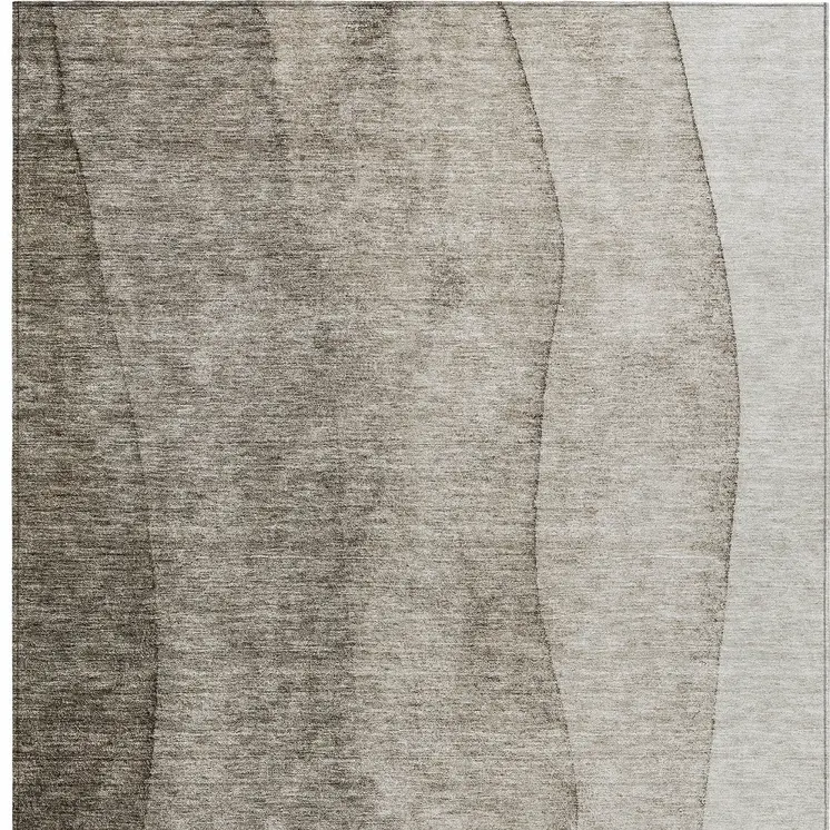 9' X 12' Taupe Brown And Ivory Ombre Washable Indoor Outdoor Area Rug