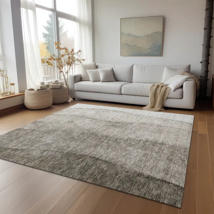 9' X 12' Taupe Brown And Ivory Ombre Washable Indoor Outdoor Area Rug