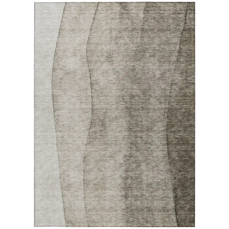 10' X 14' Taupe Brown And Ivory Ombre Washable Indoor Outdoor Area Rug
