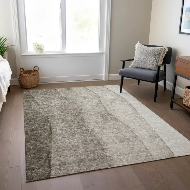 10' X 14' Taupe Brown And Ivory Ombre Washable Indoor Outdoor Area Rug