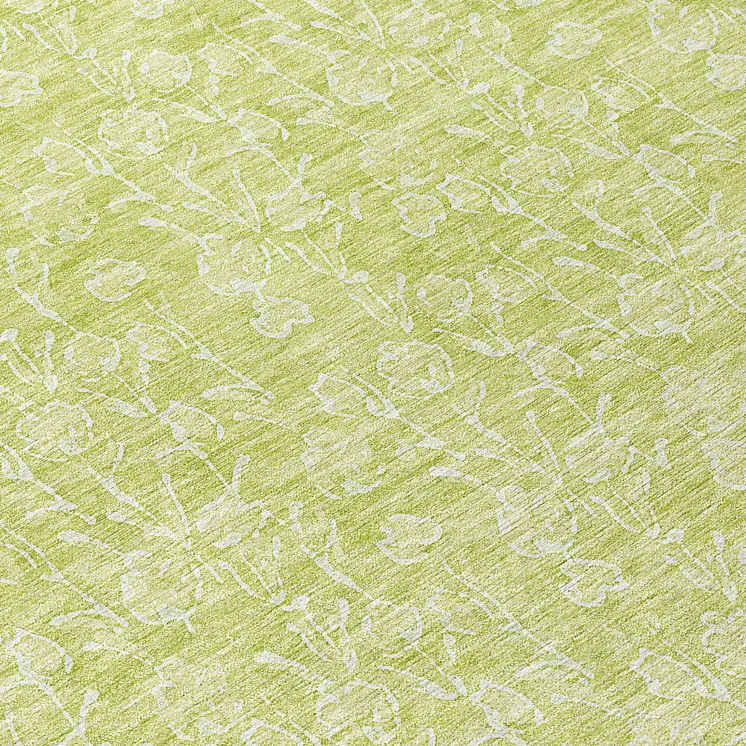 8' Artichoke Green And Ivory Round Floral Washable Indoor Outdoor Area Rug