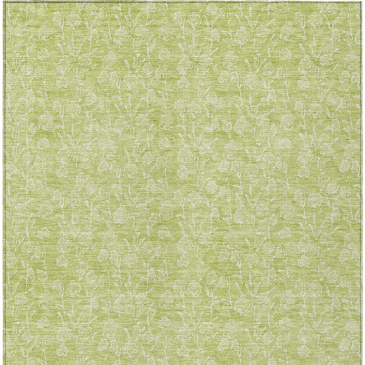 8' X 10' Artichoke Green And Ivory Floral Washable Indoor Outdoor Area Rug