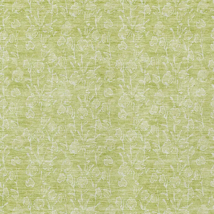 10' X 14' Artichoke Green And Ivory Floral Washable Indoor Outdoor Area Rug