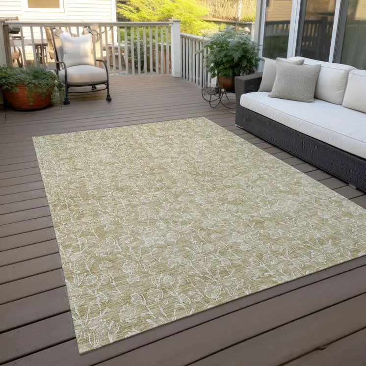 3' X 5' Beige And Ivory Floral Washable Indoor Outdoor Area Rug